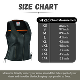 Women's Black ‘Open Neck’ Motorcycle Side Laces Leather Vest