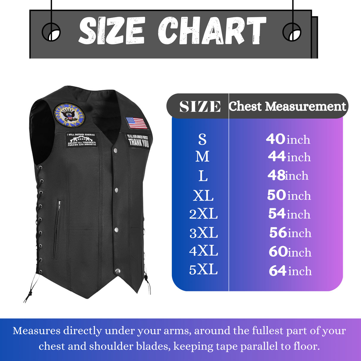 Navy Black Men's Genuine 7 Pocket Motorcycle Biker Leather Vest