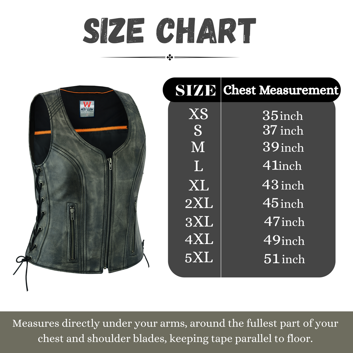 Women's Distressed Grey ‘Open Neck’ Motorcycle Side Laces Leather Vest