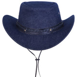 Denim Western Cowboy Hat with Braided Leather Band & Secure Adjustable Chin Strap