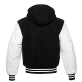 Black Hoodie Varsity Jacket With White Leather Sleeves