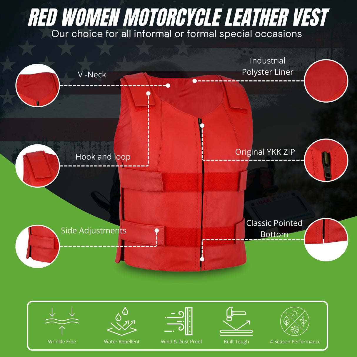 Ladies Red bulletproof style leather vest - Police vest