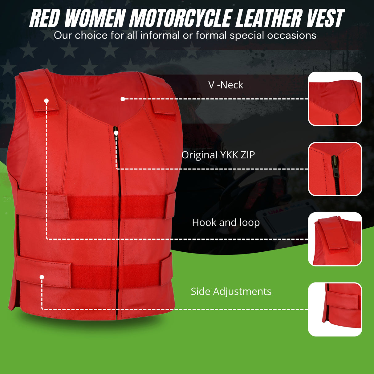 Ladies Red bulletproof style leather vest - Police vest