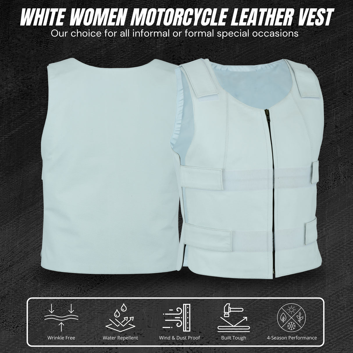 Women White Bullet proof style leather Vest for Biker club