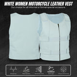 Women White Bullet proof style leather Vest for Biker club