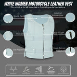 Women White Bullet proof style leather Vest for Biker club