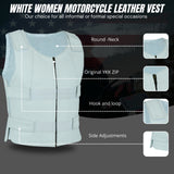 Women White Bullet proof style leather Vest for Biker club