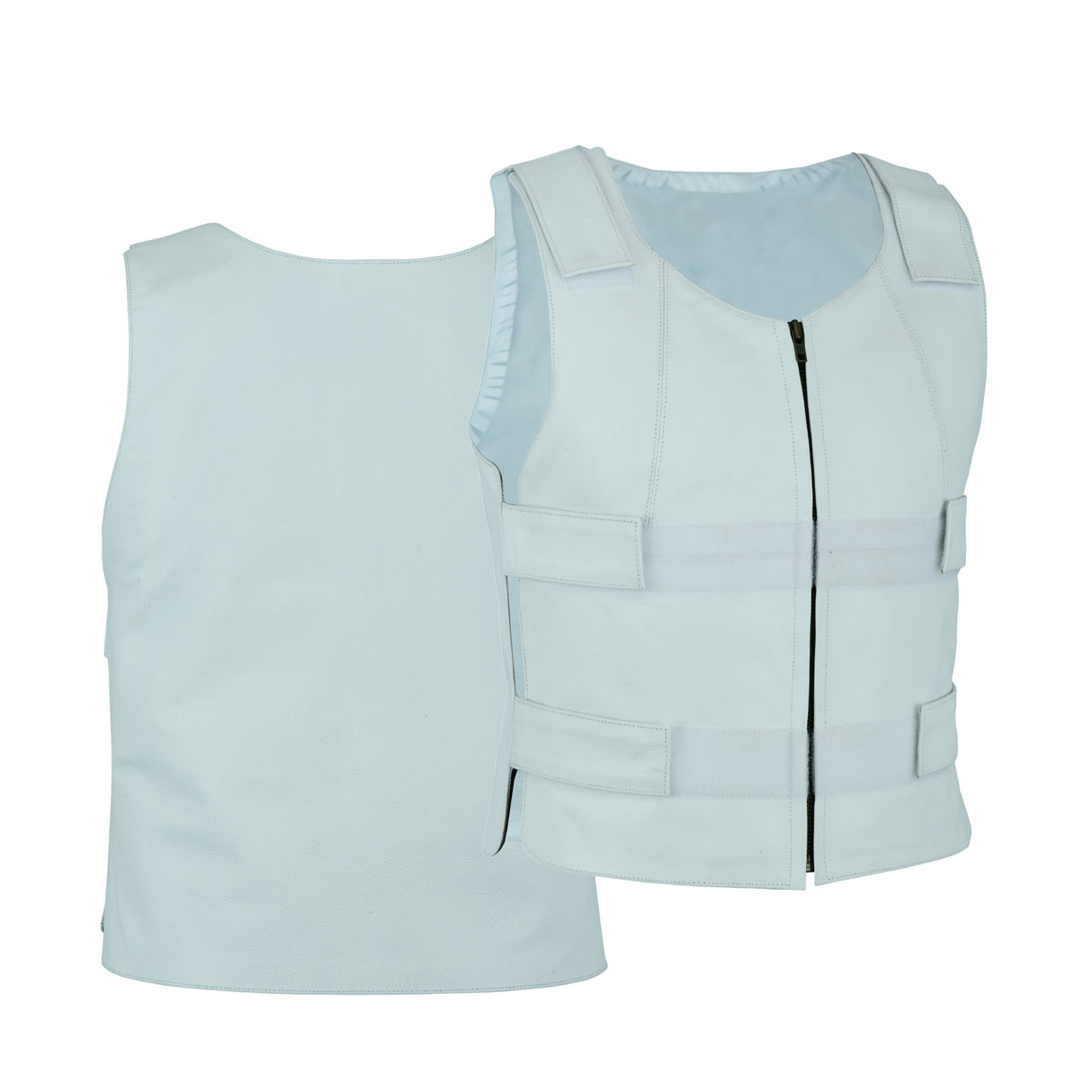 Women White Bullet proof style leather Vest for Biker club