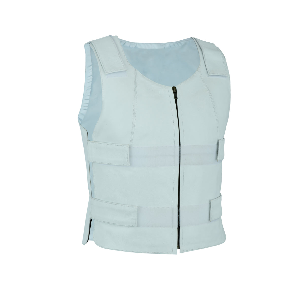 Women White Bullet proof style leather Vest for Biker club