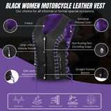 WOMEN SIDE LACE VEST M/O BUFFALO BLACK LEATHER WITH PURPLE THREAD AND EYELET