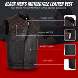 Men's Orange Cross Stitch Club Leather Cow Platted Milled Leather Vest