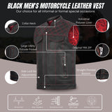 Men's Red Cross Stitch Club Style Cow Natural Leather Vest