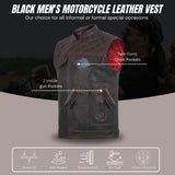 Men's Red Cross Stitch Club Style Cow Natural Leather Vest
