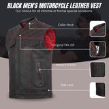 Men's Red Cross Stitch Club Style Cow Natural Leather Vest