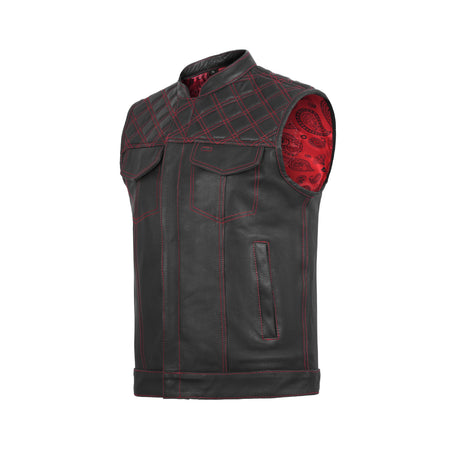 RED FIMWC396-QLT | Downside - Men's Club Style Leather Vest - Black/Red - Men Leather Vests - Product View 6