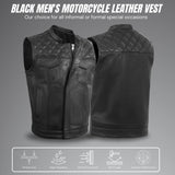 Men's Black Cross stitch Club Style Cow Platted Milled Leather Vest.