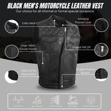 Men's Black Cross stitch Club Style Cow Platted Milled Leather Vest.