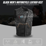 Men's Black Cross stitch Club Style Cow Platted Milled Leather Vest.