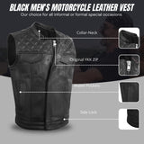 Men's Black Cross stitch Club Style Cow Platted Milled Leather Vest.
