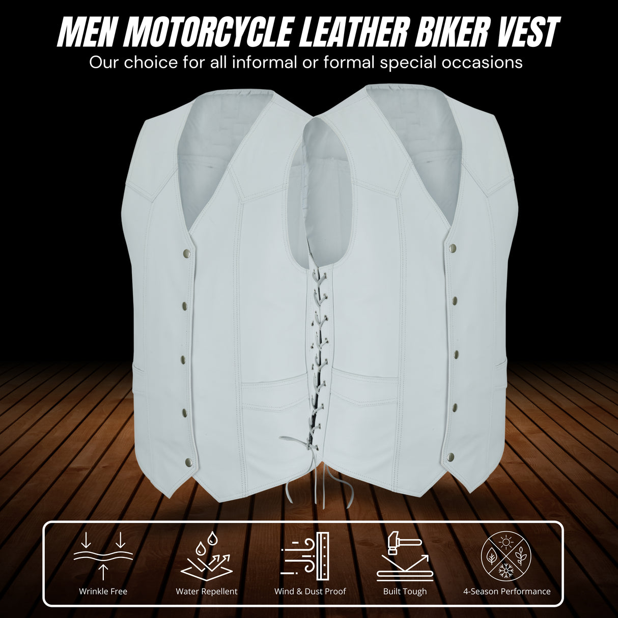Men's White Side Lace Leather Traditional style Vest.