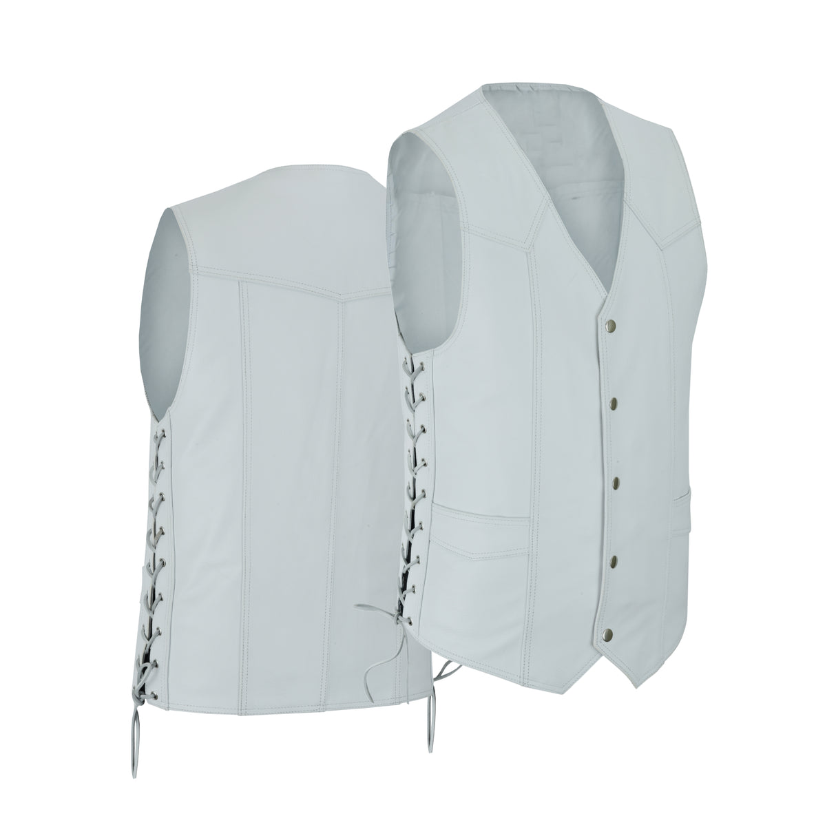 Men's White Side Lace Leather Traditional style Vest.
