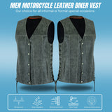 Men Side Lace Grey Leather Vest-Straight Bottom Inside Gun Pocket Leather Vest