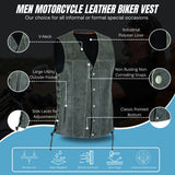 Men Side Lace Grey Leather Vest-Straight Bottom Inside Gun Pocket Leather Vest