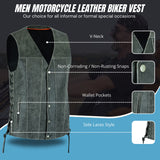 Men Side Lace Grey Leather Vest-Straight Bottom Inside Gun Pocket Leather Vest