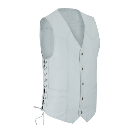 Men's White Side Lace Leather Traditional style Vest.