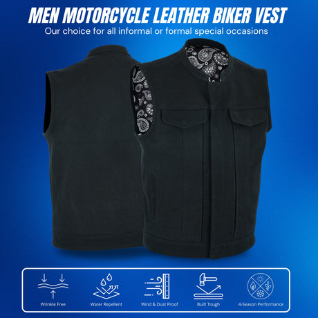 Men's Motorcycle Canvas Vest with Concealed Carry Pockets – Highland V2 - Men Leather Vests - Back View