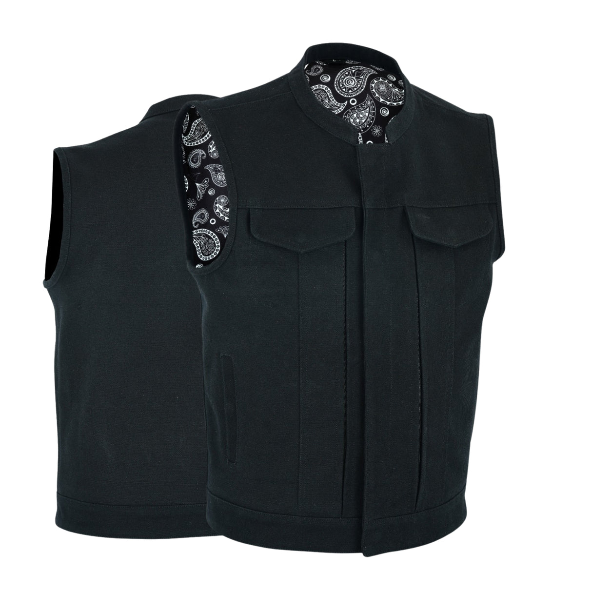Men's Motorcycle Canvas Vest with Concealed Carry Pockets – Highland V2 - Men Leather Vests - Front View
