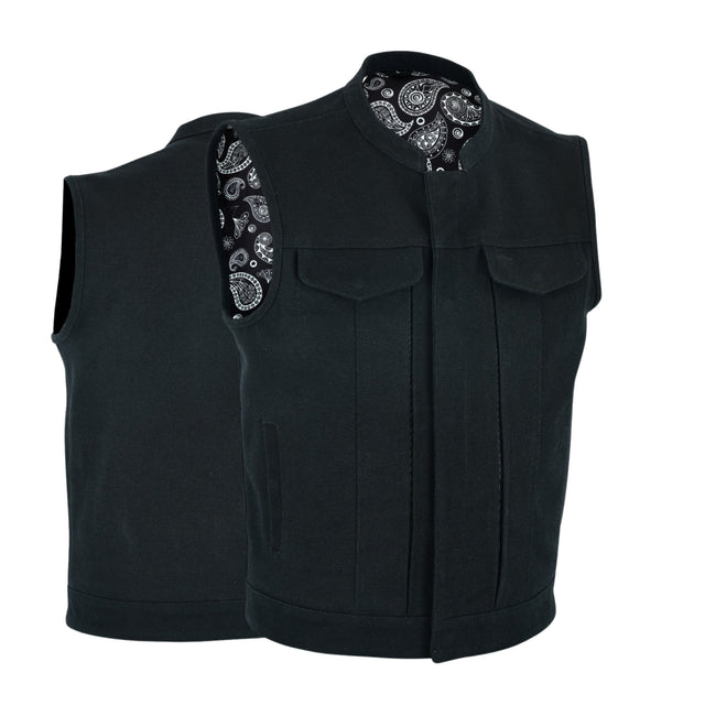 Men's Motorcycle Canvas Vest with Concealed Carry Pockets – Highland V2 - Men Leather Vests - Front View