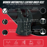 WCWV77041BLACK Bustier Halter Shoulder Straps Women's Steel Boned Gothic Punk Rock with Buckles Steampunk Corset Top Genuine Leather Clubwear