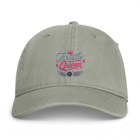 Throttle Queen Embroidered Cap — Vintage Coastal Washed Baseball Hat
