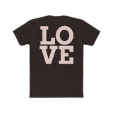Black crew tee with large “LOVE” block graphic on the front