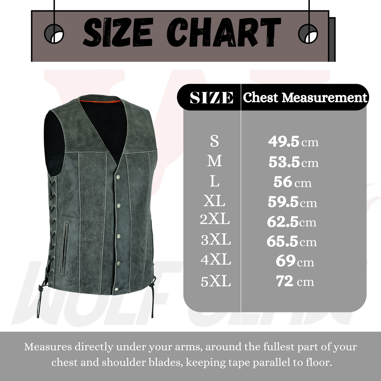 Men Side Lace Grey Leather Vest-Straight Bottom Inside Gun Pocket Leather Vest