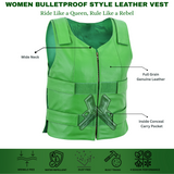 WCWV54941Green WOMEN Bulletproof Style Leather vest designs for Bikers Clubs
