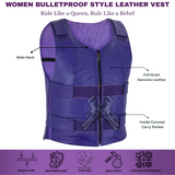 Passionate Purple Women Bullet Proof style Leather Motorcycle Vest-bikers Club