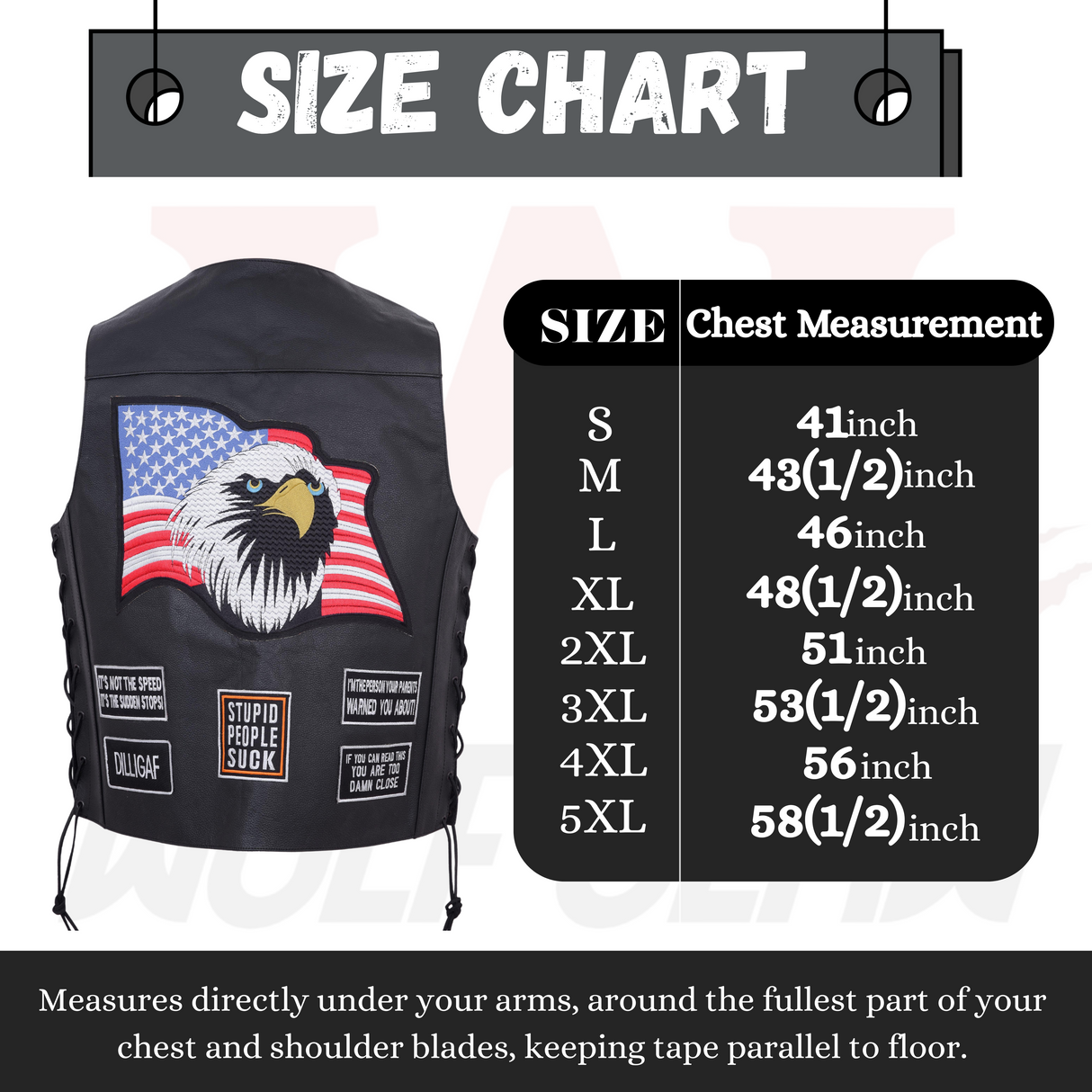 Men's Side Lace Eagle& Flag Pre-Patched Motorcycle Vest