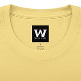 Yellow crew neck T-shirt with Wolf Claw logo patch on chest