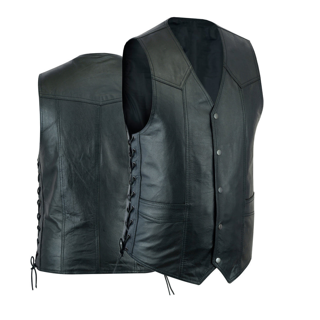 Men's Classic Side Lace, Gun Pockets Motorcycle Leather Vest.