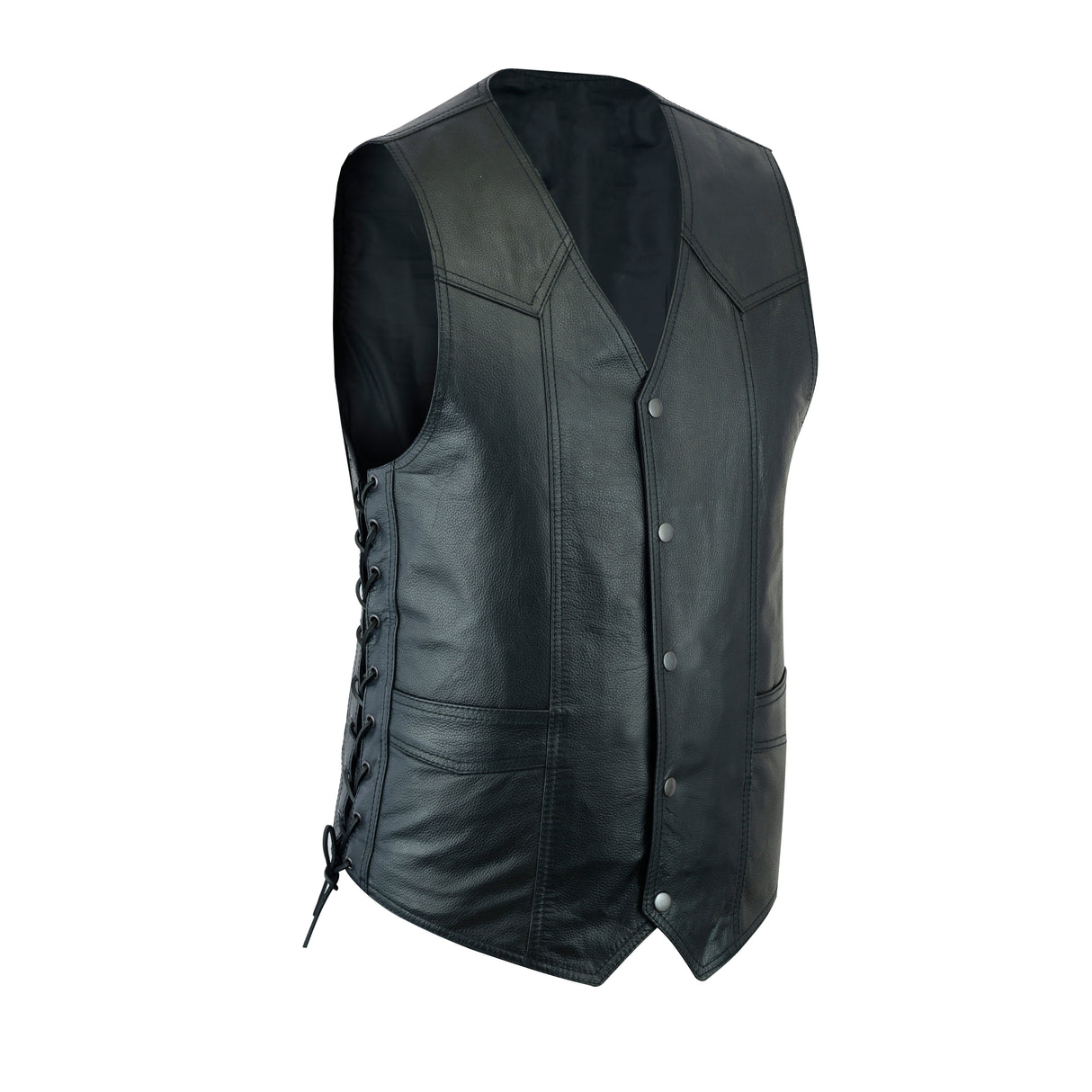 Men's Classic Side Lace, Gun Pockets Motorcycle Leather Vest.