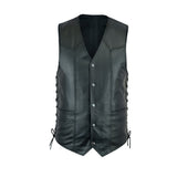 Men's Classic Side Lace, Gun Pockets Motorcycle Leather Vest.