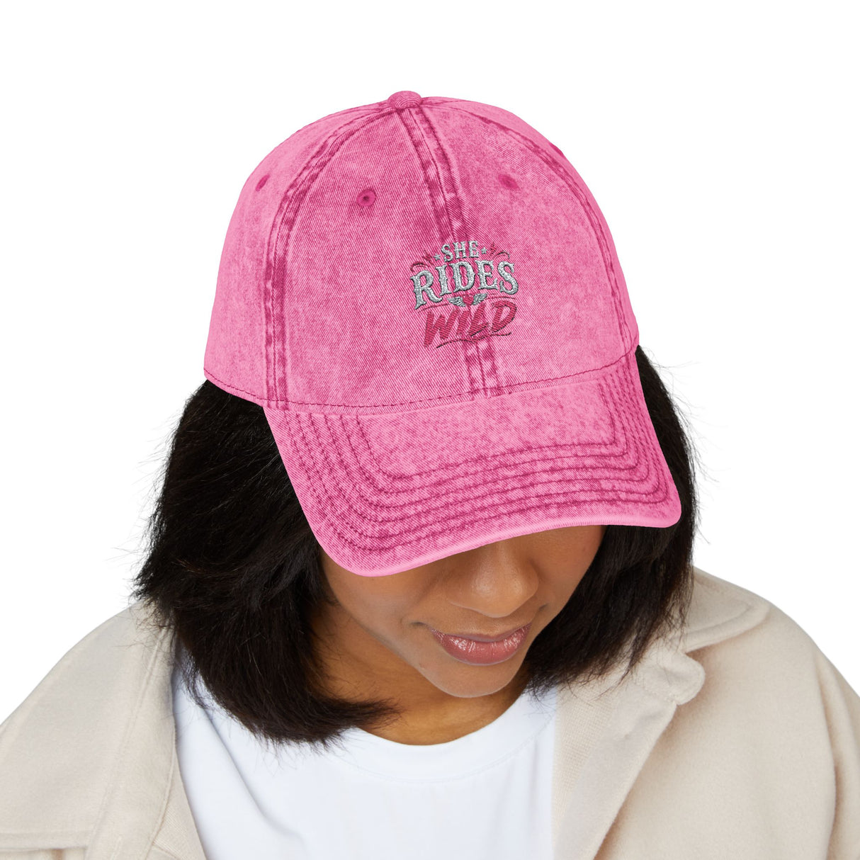 Vintage Embroidered Cap — "She Rides Wild" Retro Baseball Hat - Hats - Product View 20