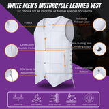 Men's Genuine White Leather 7 Pockets Motorcycle Biker Vest ANARCHY White SOA