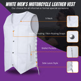 Men's Genuine White Leather 7 Pockets Motorcycle Biker Vest ANARCHY White SOA
