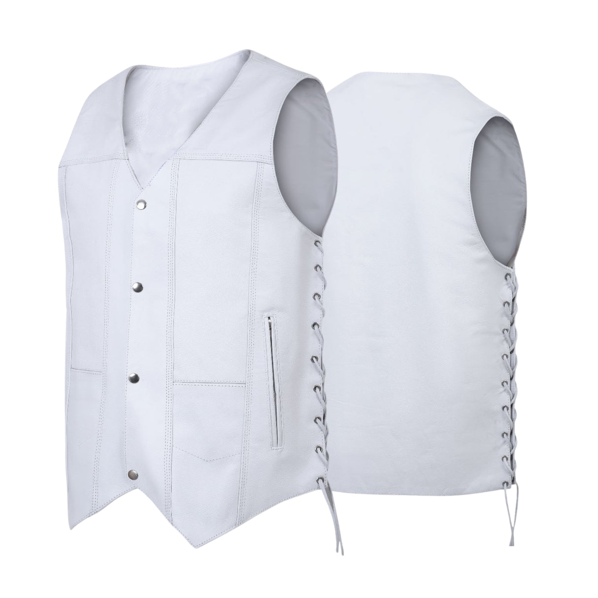Men's Genuine White Leather 7 Pockets Motorcycle Biker Vest ANARCHY White SOA