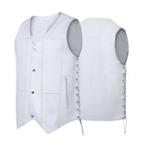 Men's Genuine White Leather 7 Pockets Motorcycle Biker Vest ANARCHY White SOA