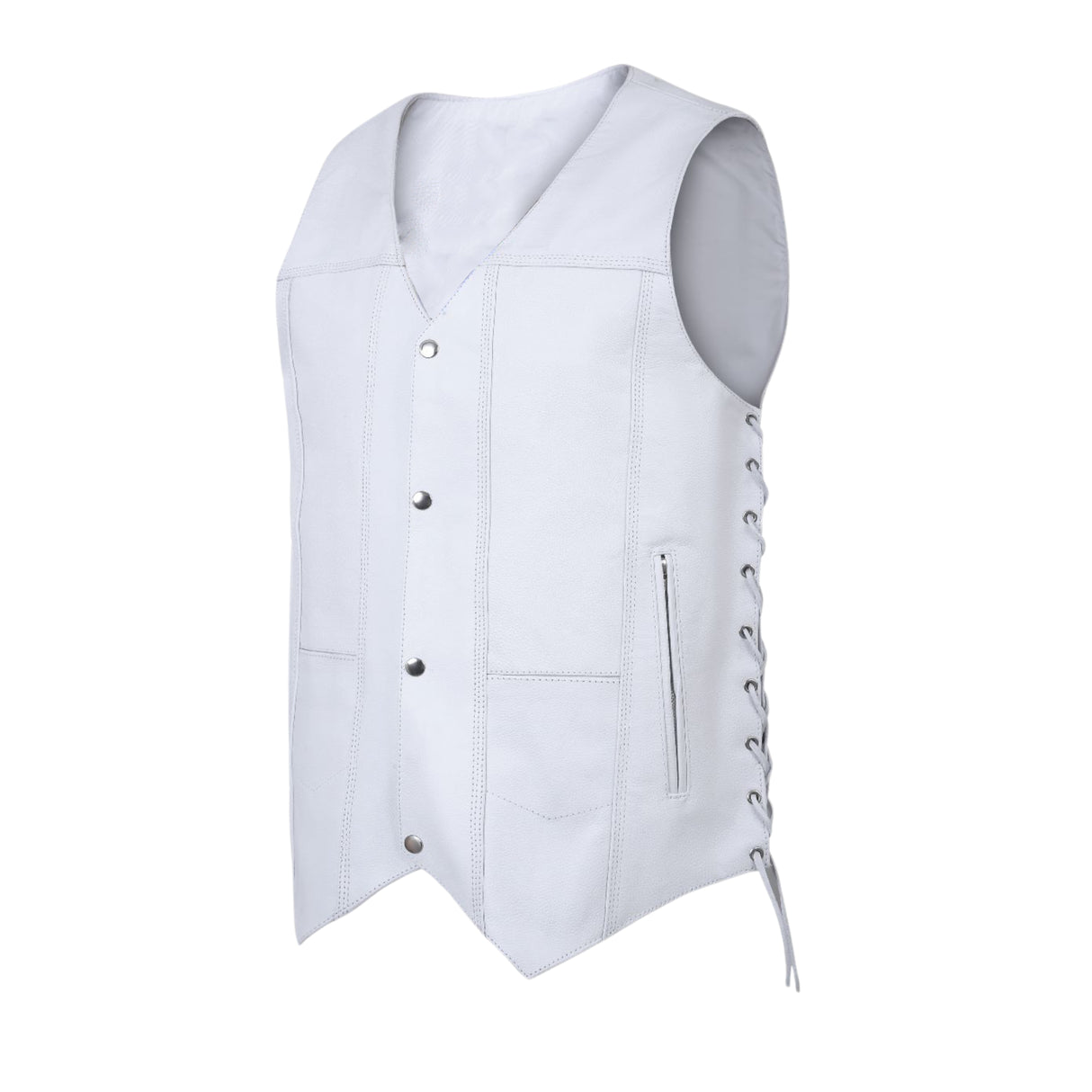 Men's Genuine White Leather 7 Pockets Motorcycle Biker Vest ANARCHY White SOA