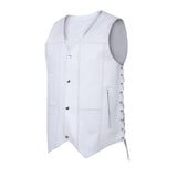 Men's Genuine White Leather 7 Pockets Motorcycle Biker Vest ANARCHY White SOA